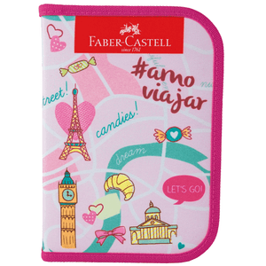 ESTOJO DE NYLON C/KIT ESCOLAR LET´S GO ROSA R.182214RS
