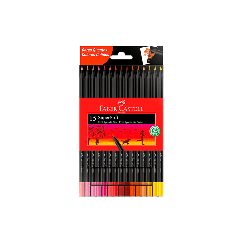 Lápis de Cor 15 SuperSoft Cores Quentes - FaberCastell - Livraria