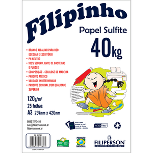 PAPEL FILIPINHO SULFITE 40K A3 120G BRANCO 25FLS R.1781