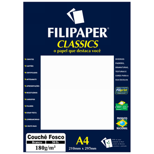 PAPEL FILIPAPER COUCHE FOSCO 180GRS A4 BRANCO R.2213