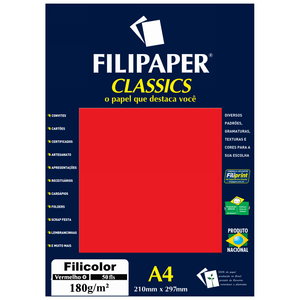 PAPEL FILICOLOR 180GRS A4 50FLS R.3414 VERMELHO