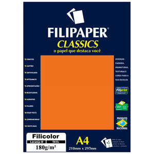 PAPEL FILICOLOR 180GRS A4 50FLS R.3417 LARANJA