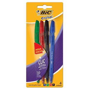 CANETA BIC CRISTAL CLIC CORES C/4 BLISTER R.930009