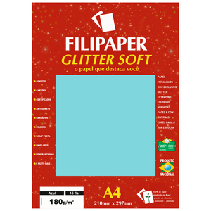 PAPEL FILIPAPER GLITTER 180GRS A4 15FLS SOFT AZUL