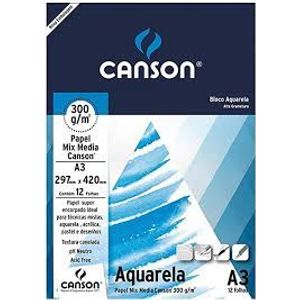 Bloco Aquarela Canson 300g A3 297x420mm 12 Folhas Branco 66667181