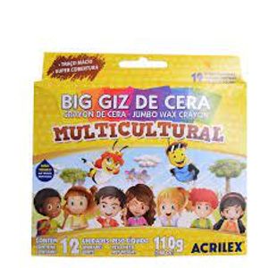 Giz de Cera Acrilex Big Giz 110g Multicultural Triangular 12 Cores