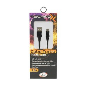 CABO MICRO USB NYLON 3A 1.2MTS PRETO R.S10-U