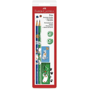 KIT FABER ESCOLAR C/4 ITENS PETS VERDE E AZUL R.SM/935PETVA